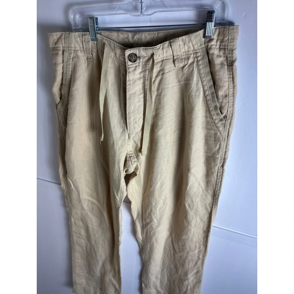 Murano Baird McNutt Linen Pants Mens 34x30 Tan Beige Drawstring Beach Trousers
